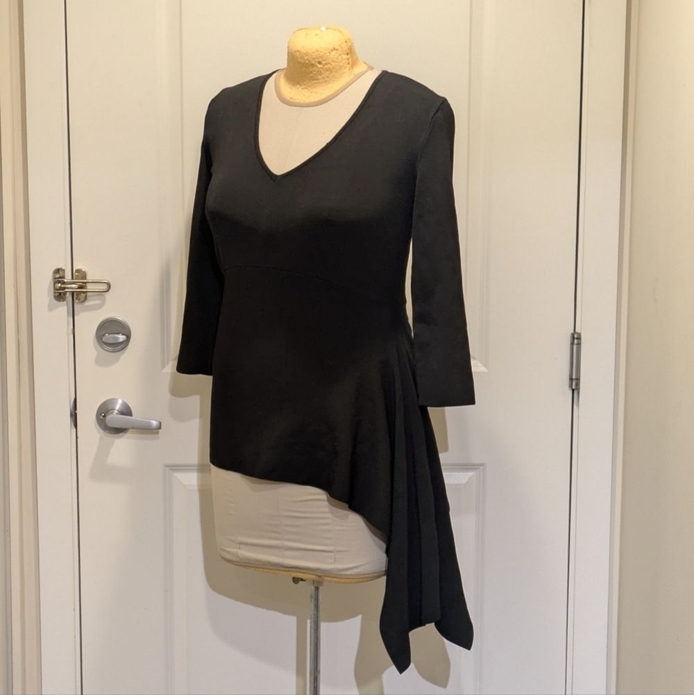 3/$30 EUC Zara Knit L Asymmetrical Black V Neck Viscose Sweater - Picture 6 of 7